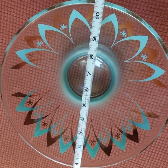 Vintage* 60s Atomic Age Turquoise & Gold Glass Chip Bowl - Picture 8 of 10